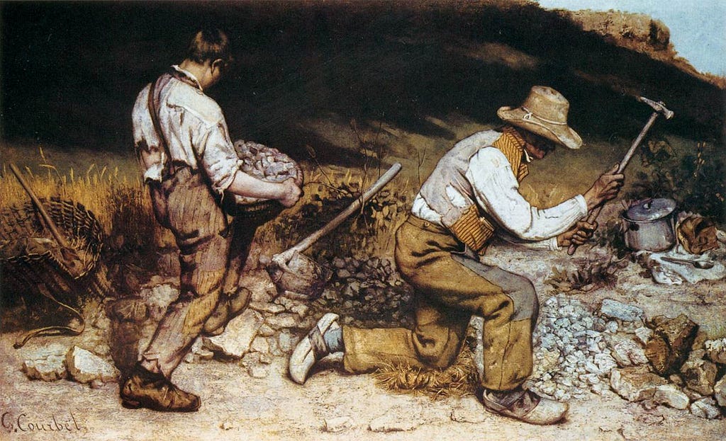 painting of two men breaking stones