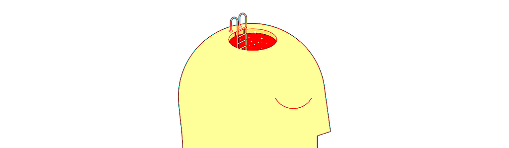 Illustration of a head with a hole in it at the top and a ladder going into the hole.