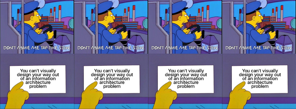A 4-panel screen capture of a bus driver in a Simpsons cartoon.