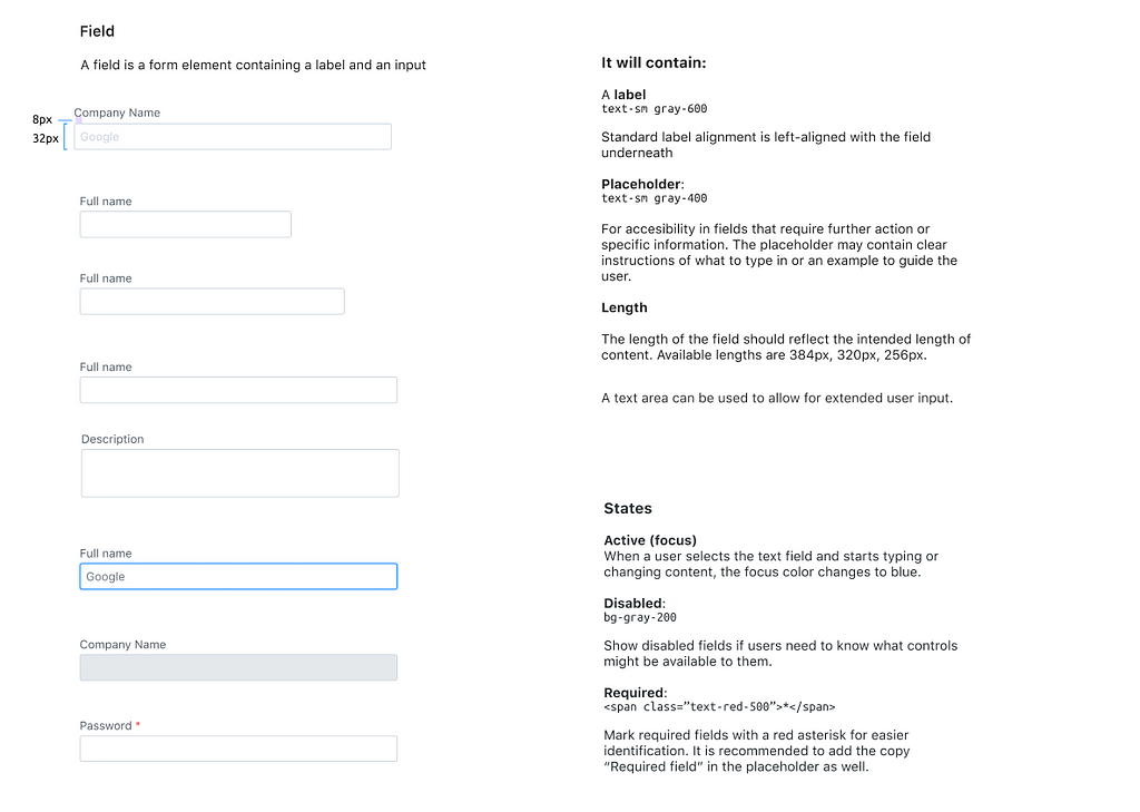 Screenshot of form principles of a design system