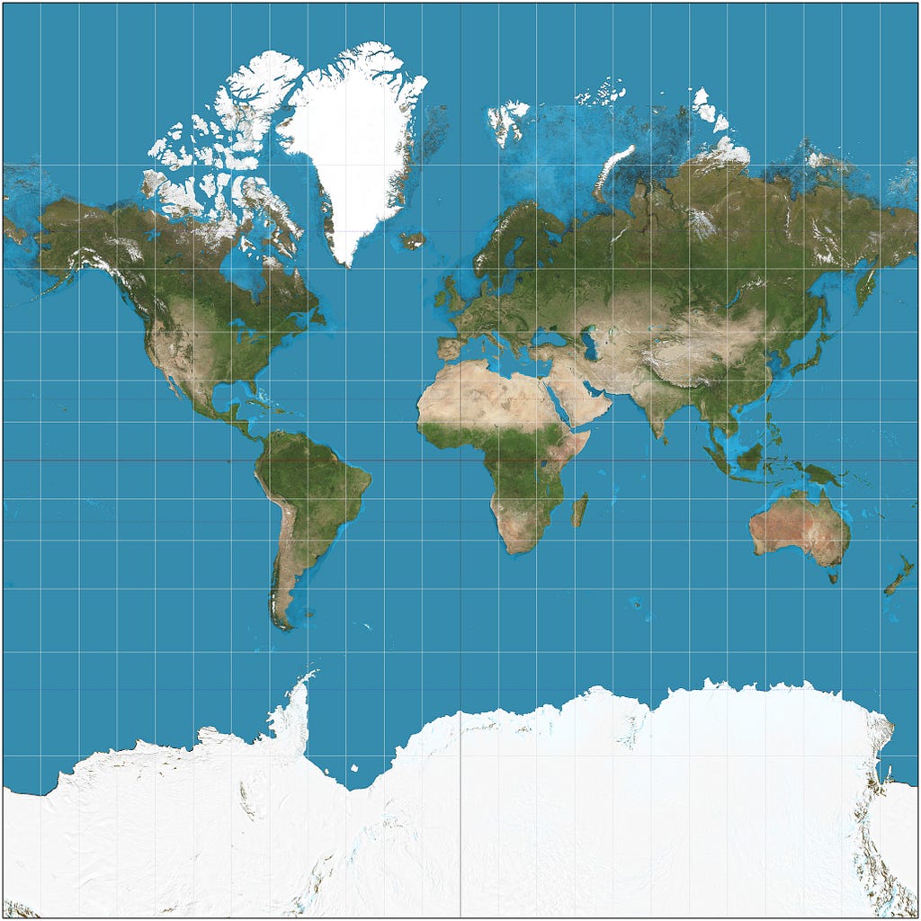 Mercator Projection of the map, sourced from Wikipedia