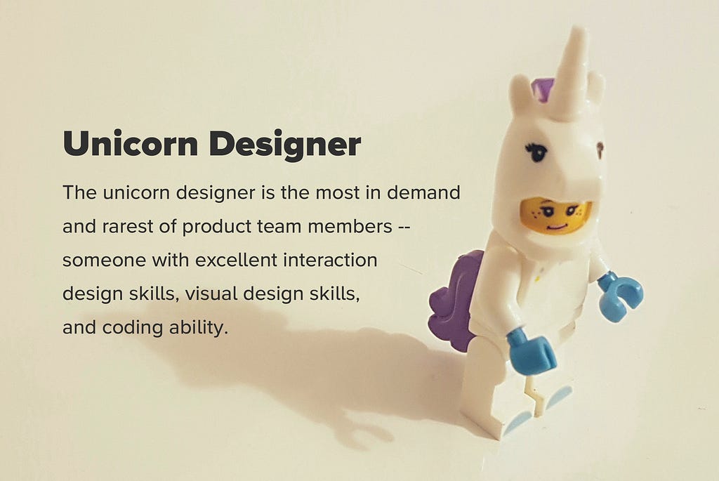 A unicorn lego man with definition of unicorn designer