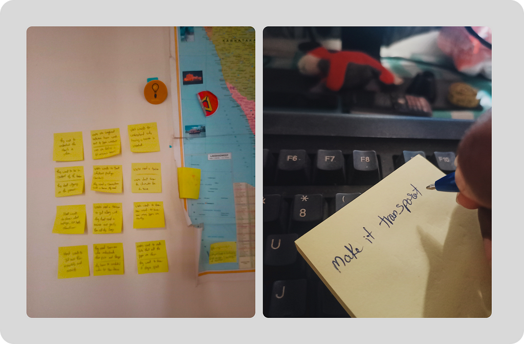 Photos of stickynotes with personas and ideas