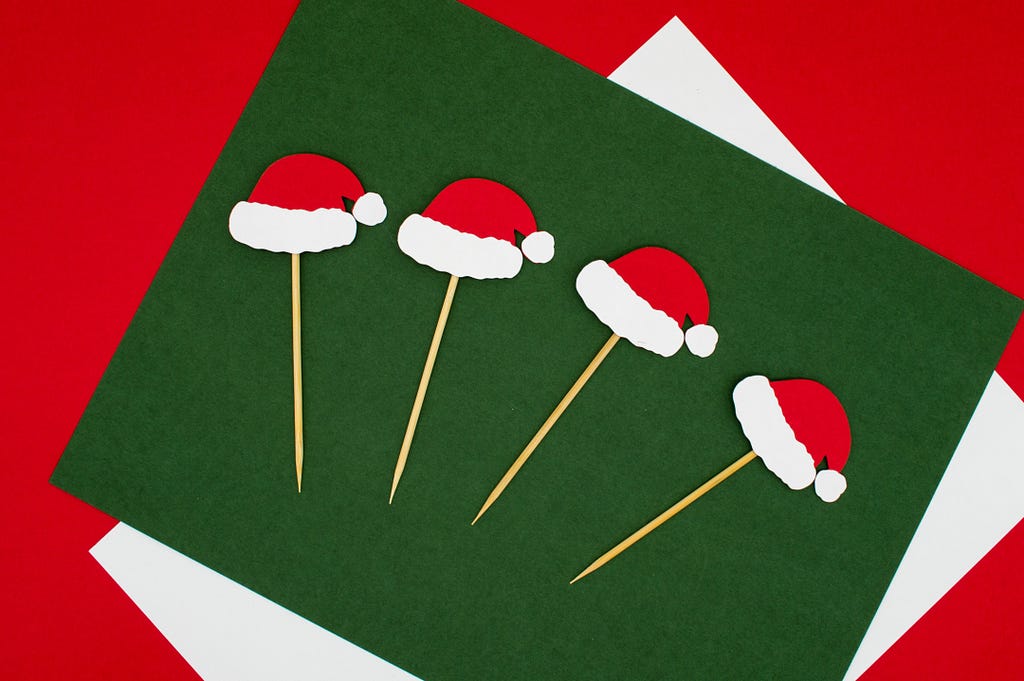 A classic example of a Christmas card, which uses a red and green pairing.