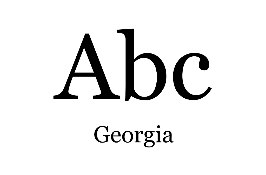 Imagem mostrando as primeiras letras do alfabeto — a, b e c — utilizando a fonte Georgia.