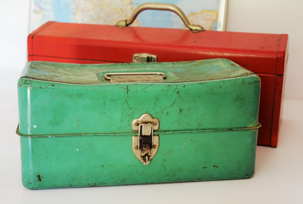 Red and green metal tool box