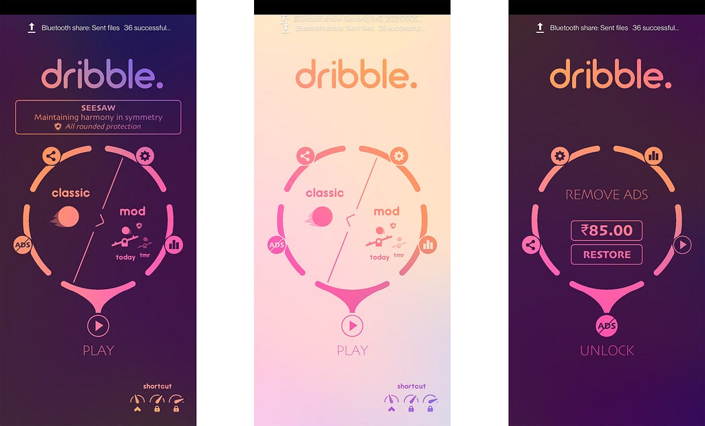 Interphase of dribble app.