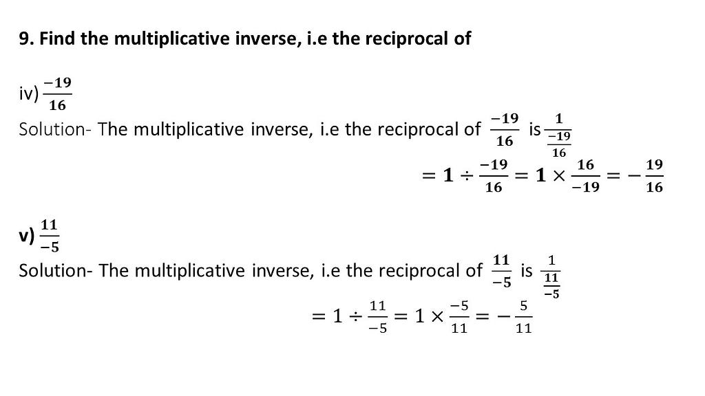 multiplicative inverse or reciprocal of rational numbers questions answers