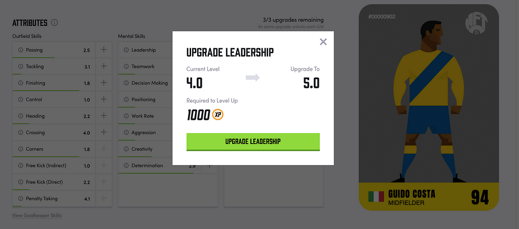 Screenshot of Upgrade Player Attribute box.