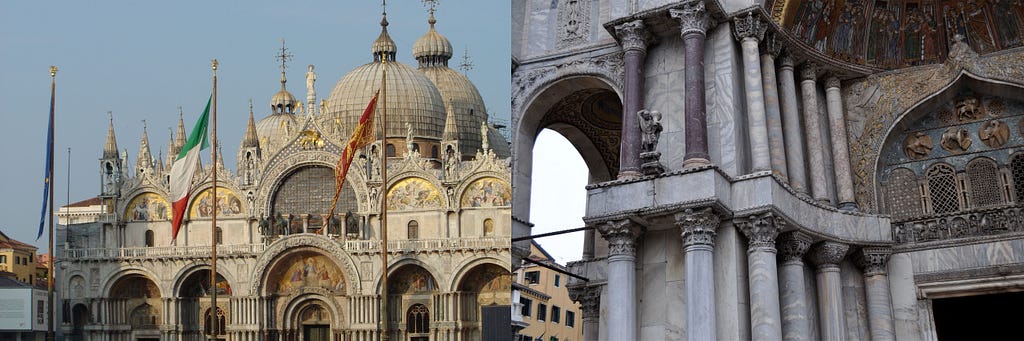 Pictures of the Basilica San Marco in Venice’s state church. The Basilica’s large domes resemble those of the Hagia Sophia.