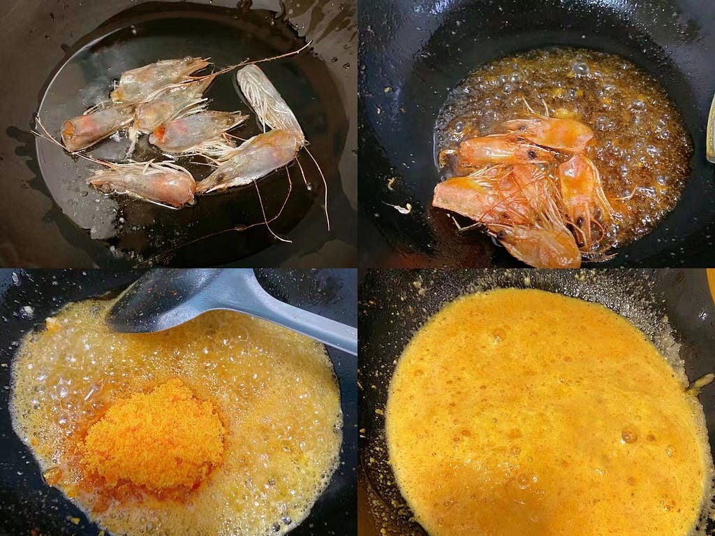 flavor oil, shrimp, egg yolk