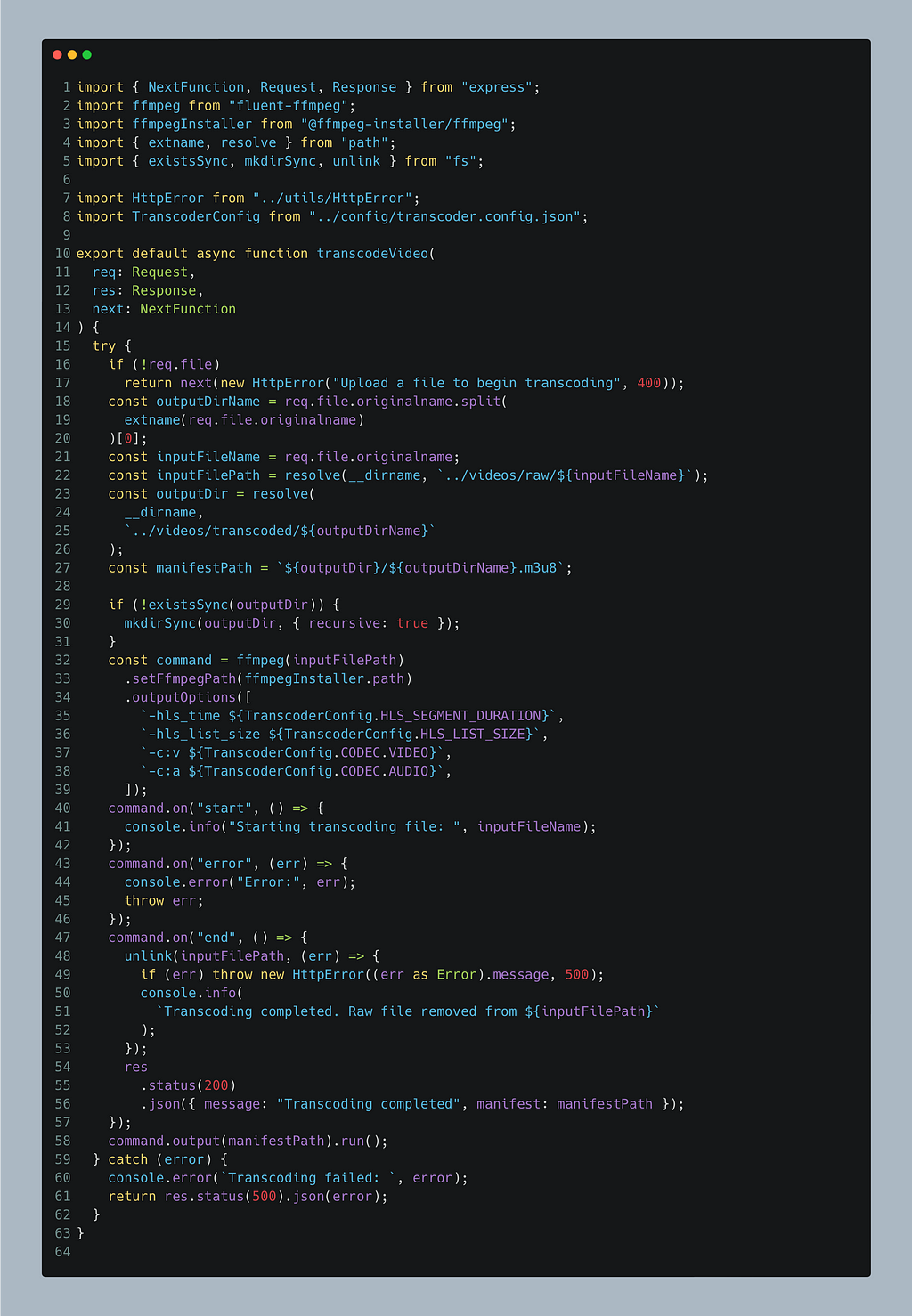 Complete implementation of the transcodeVideo controller