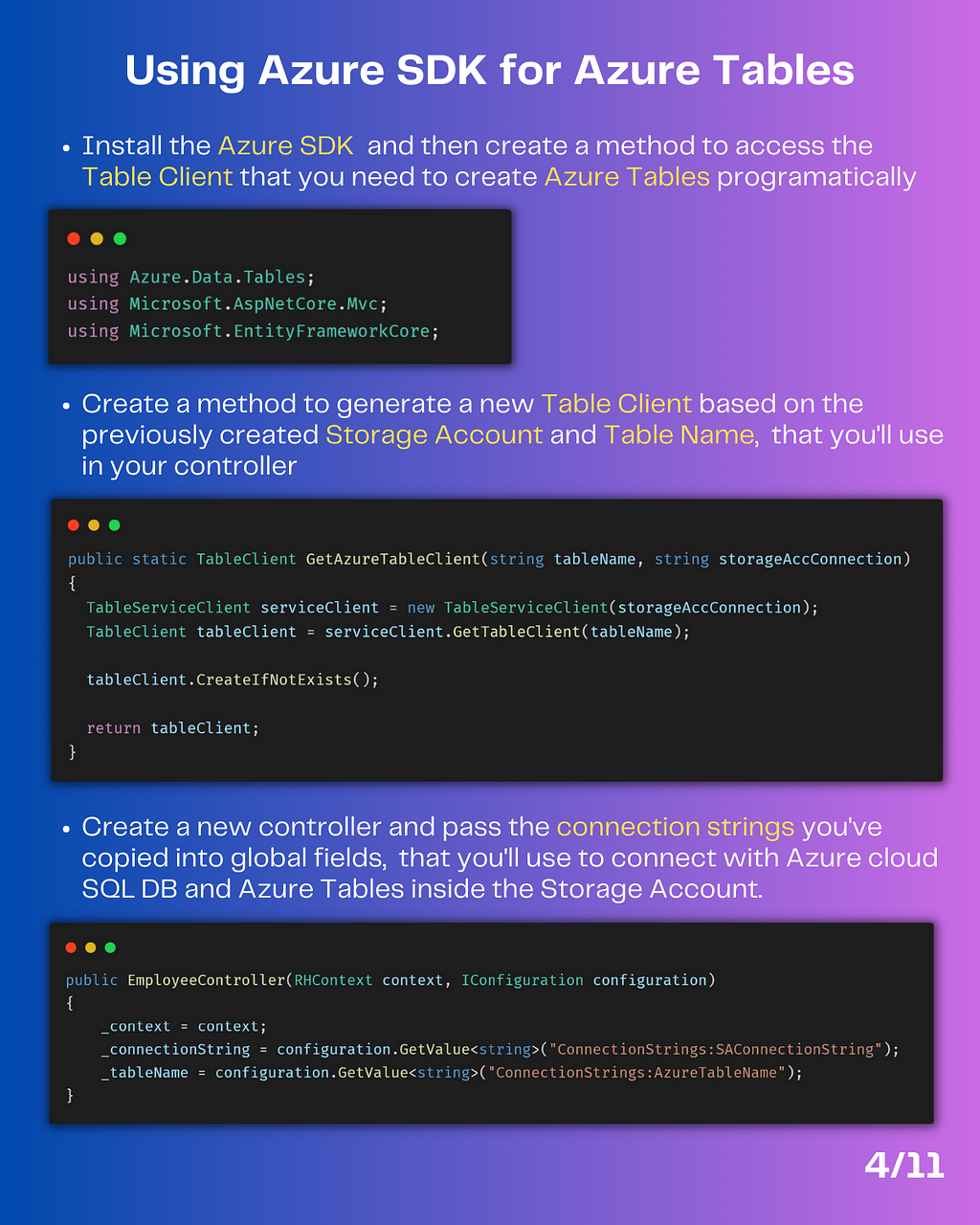 Using Azure Table SDK