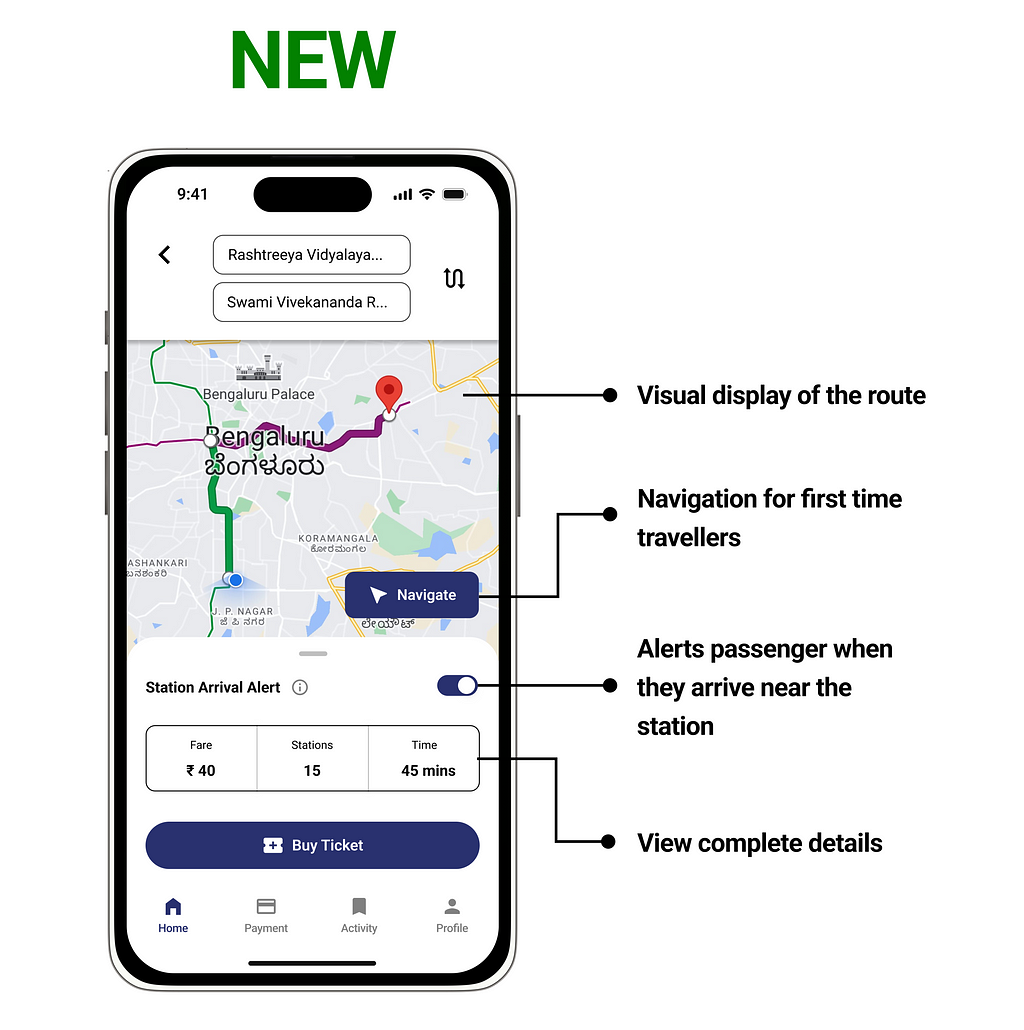 The new design provides the map, fare information and also includes additional features like station alert and navigation to improve the travel experience for metro travellers.