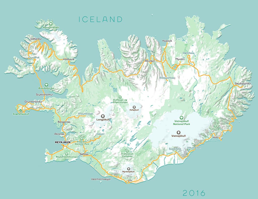 Map of Iceland designed by Nimit Shah