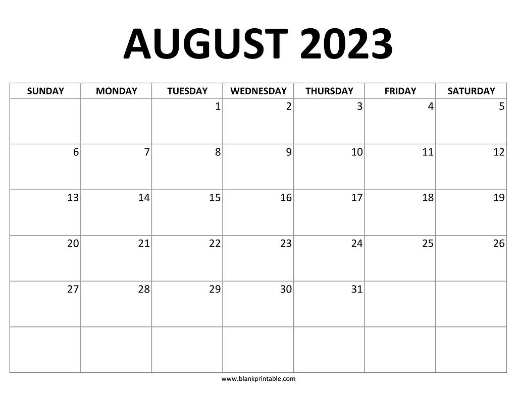 August 2023 Calendar Printable