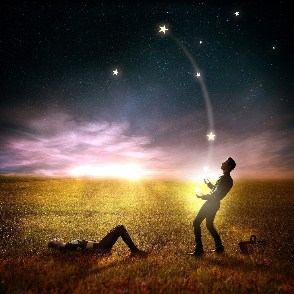 Man juggling stars.