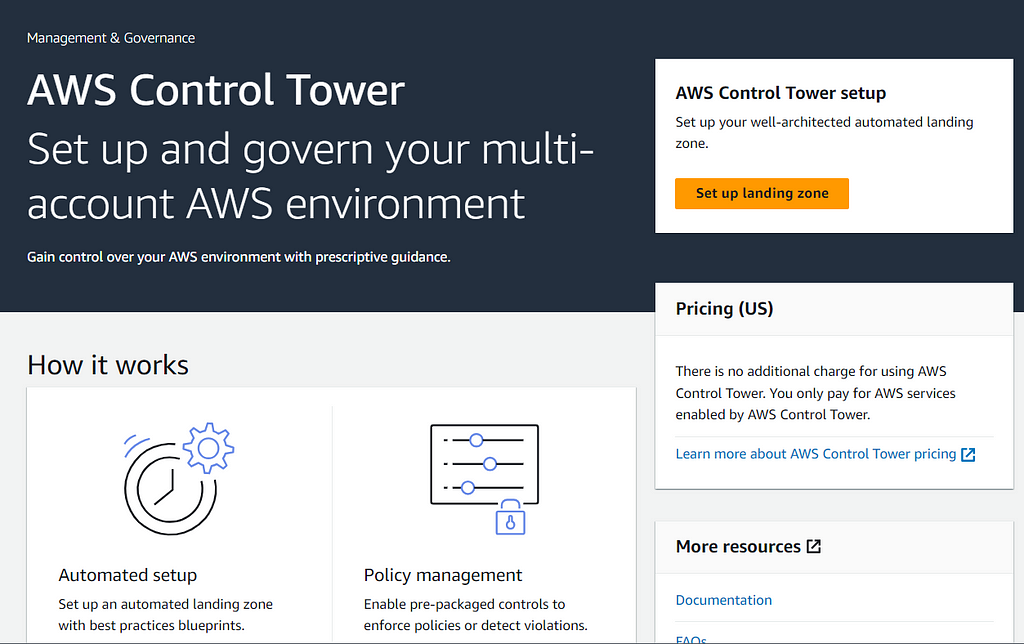 AWS Control Tower console