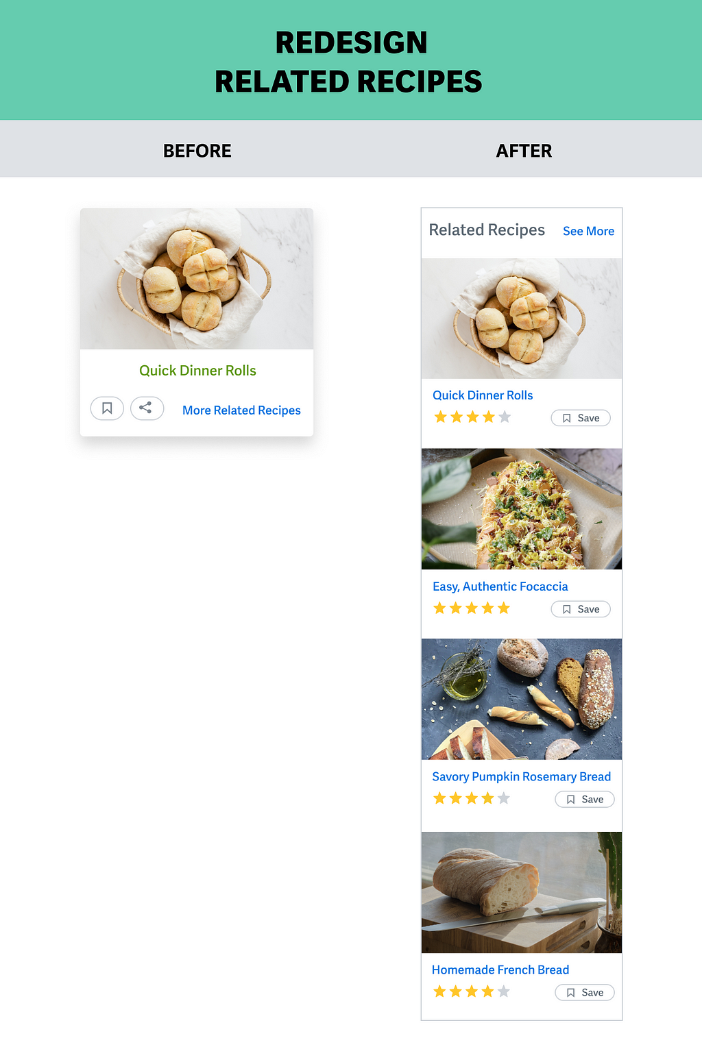 Original section with 1 recipe and an expanded version containing 4 recipes