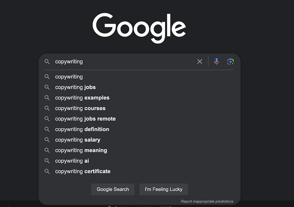 Google search engine.