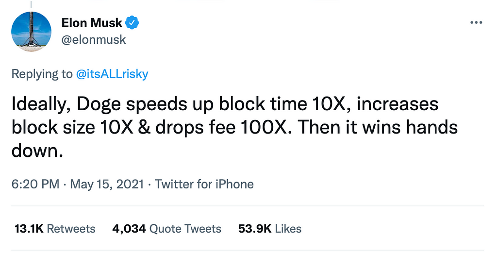 Elon Musk explaining his scaling roadmap for the Dogecoin blockchain