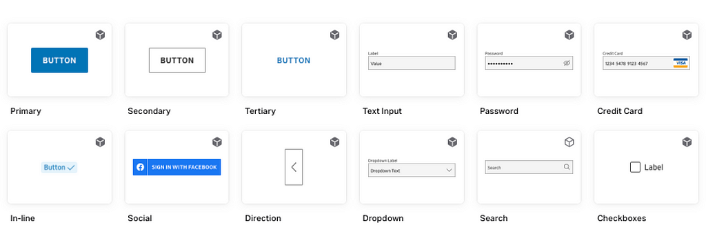 Components, such as buttons and arrows, in the design system