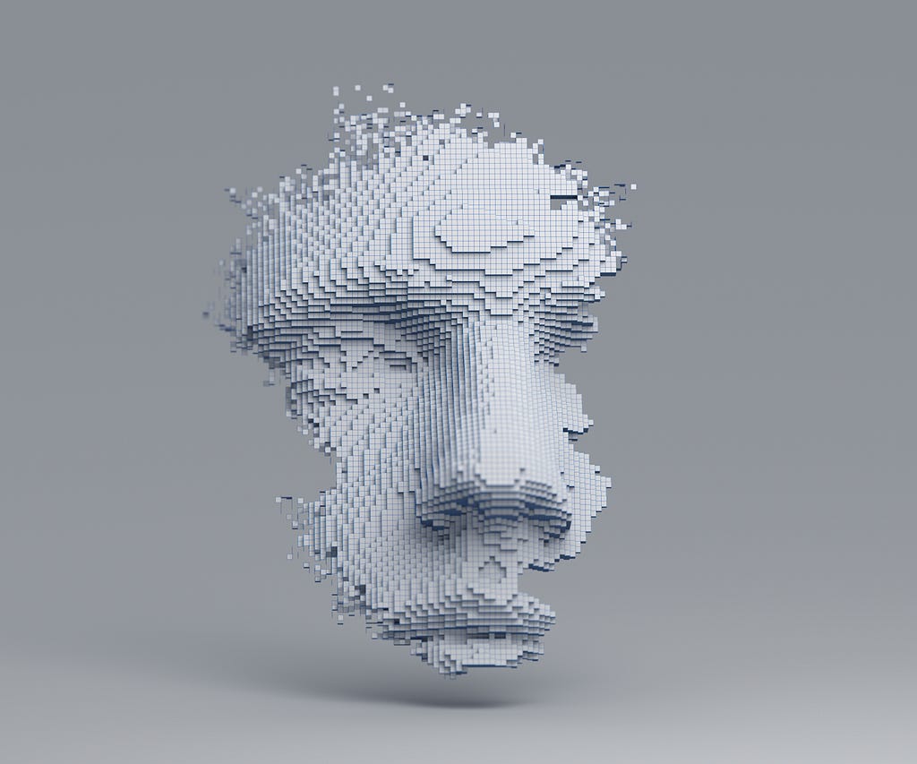 An abstract image of pixels coming together to make a human face