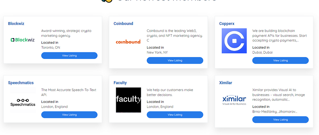 Screenshot from web3-companies.com newest member logos