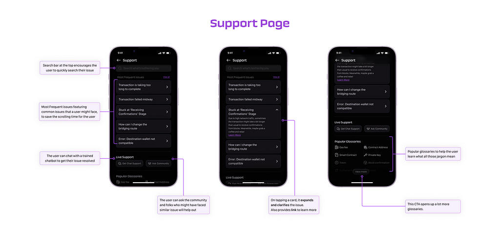 Help and support page UI