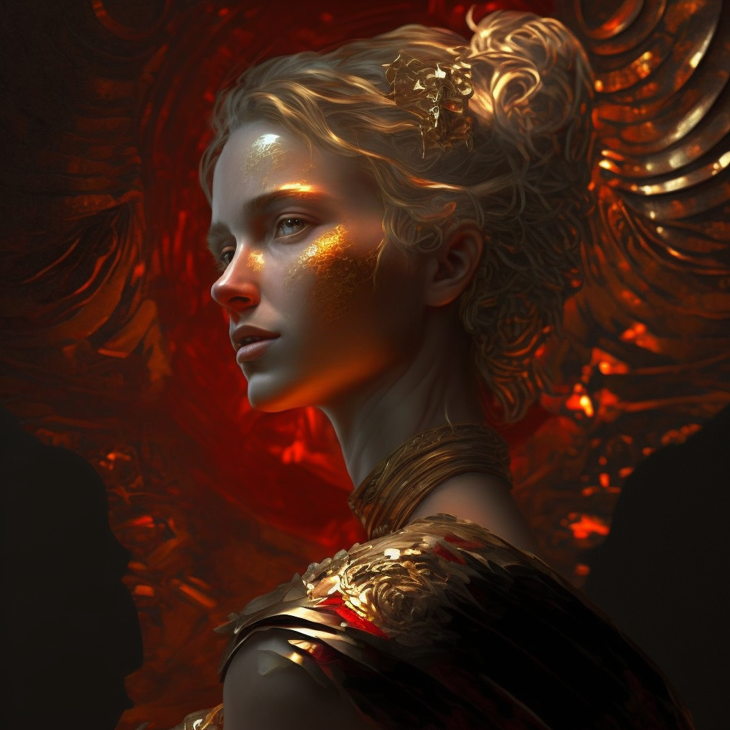 An AI generated girl image contains red black and golden color
