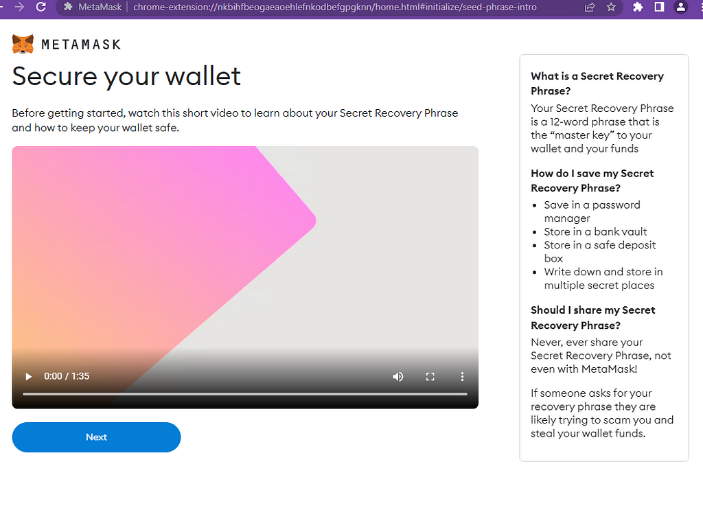 MetaMask video on how to secure your wallet.