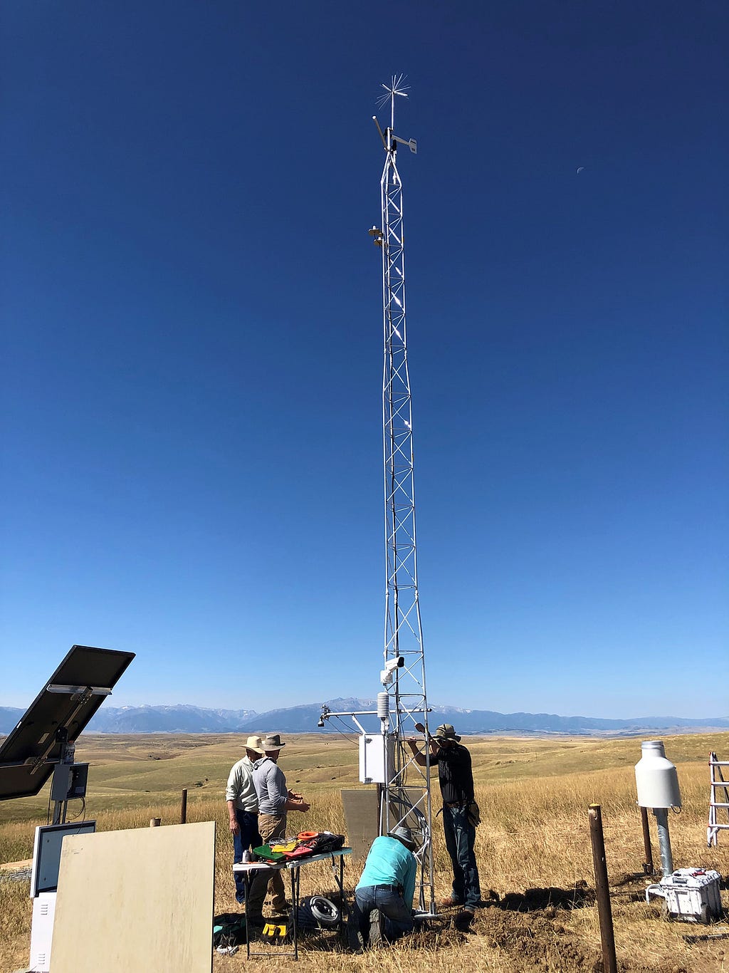 A picture of the Cooney Reservoir Station south of Columbus. A metal tower structure.