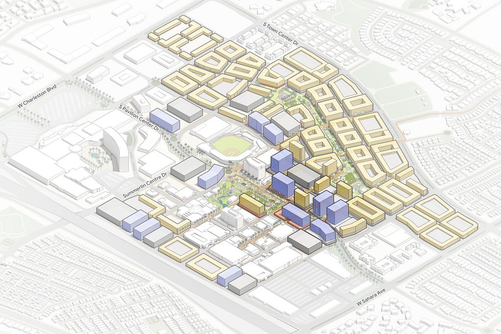 A rendering of a development advisory plan for a multi-block project.