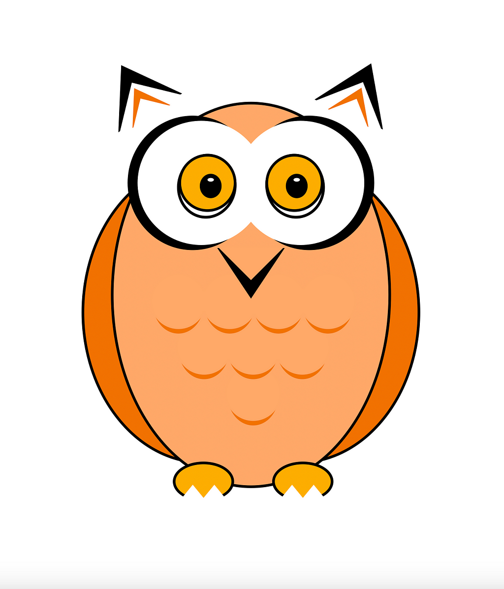 A digital drawing of an owl. Fun fact: I created this in keynote using basic shapes, because I am an anthropologically trained researcher not an artistically trained anything.
