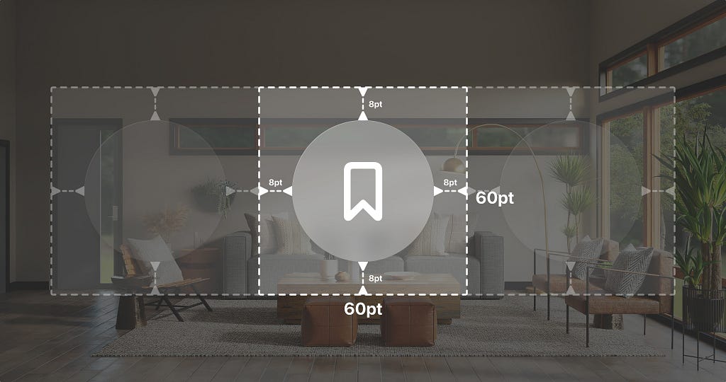 Target areas — at least 60 points, padding — at least 8 points or 16 points between the elements.