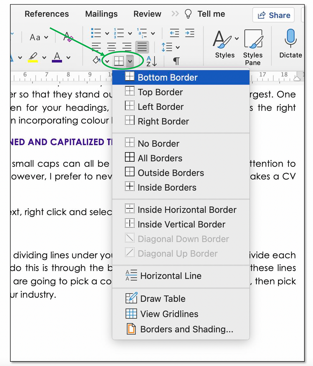 How to insert borders and dividing lines in Microsoft Word