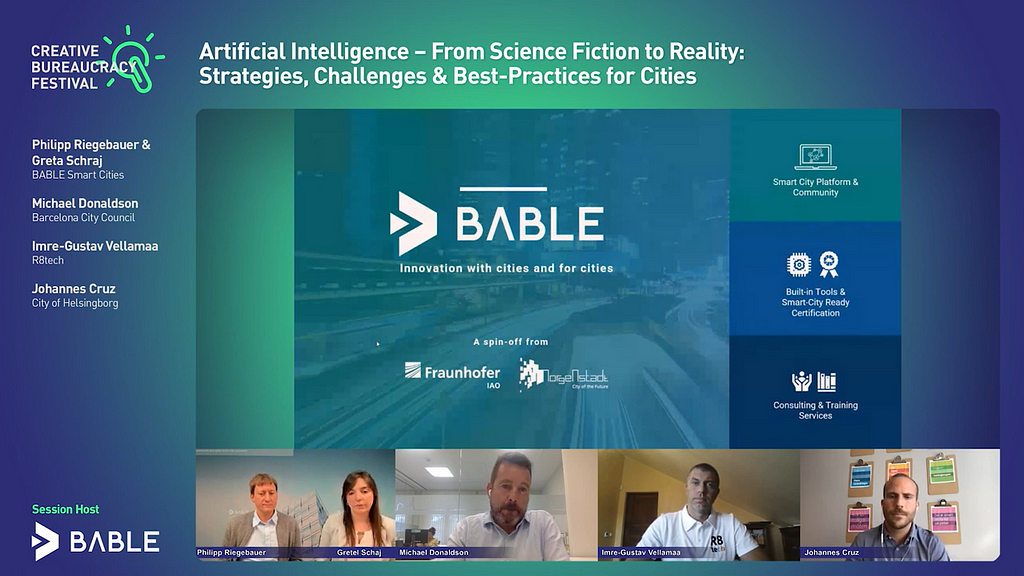 Screen capture of the online session moderated by BABLE on AI during Creative Bureaucracy Festival