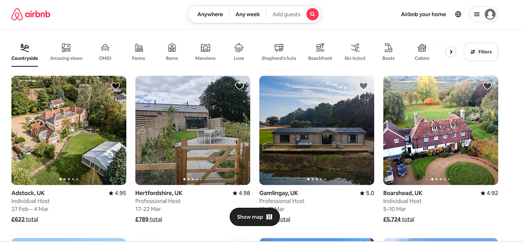 Airbnb uses engaging images to keep users attention