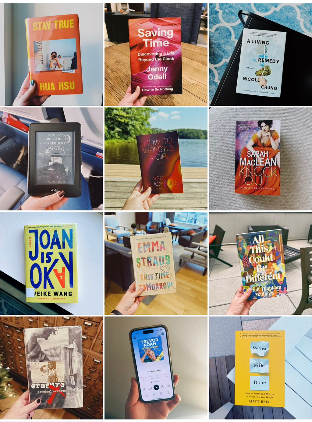 A grid of 12 favorite books, including “Joan Is Okay” and “This Time Tomorrow”