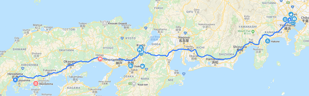 Map visualisation of my trip to Japan