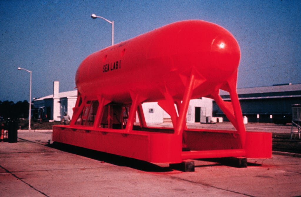 The SEALAB I: A giant red tube-like structure.