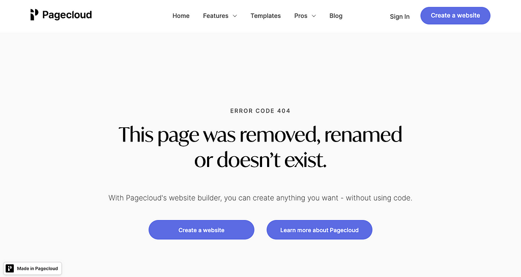 Page cloud’s 404 page isn’t entirely an advert, it takes you back to the start, lets you find out more about their offering.