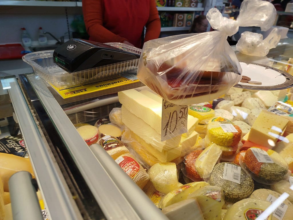 Riga Central market. Cheese. Smoked cheese I bought