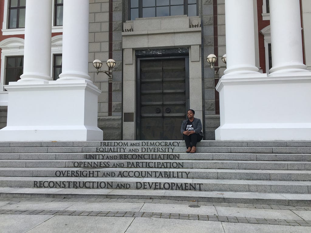 Entraceway to the SA Parliament — steps labelled with Constitutional values