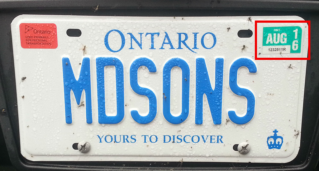 Ontario License Plate with a Sticker