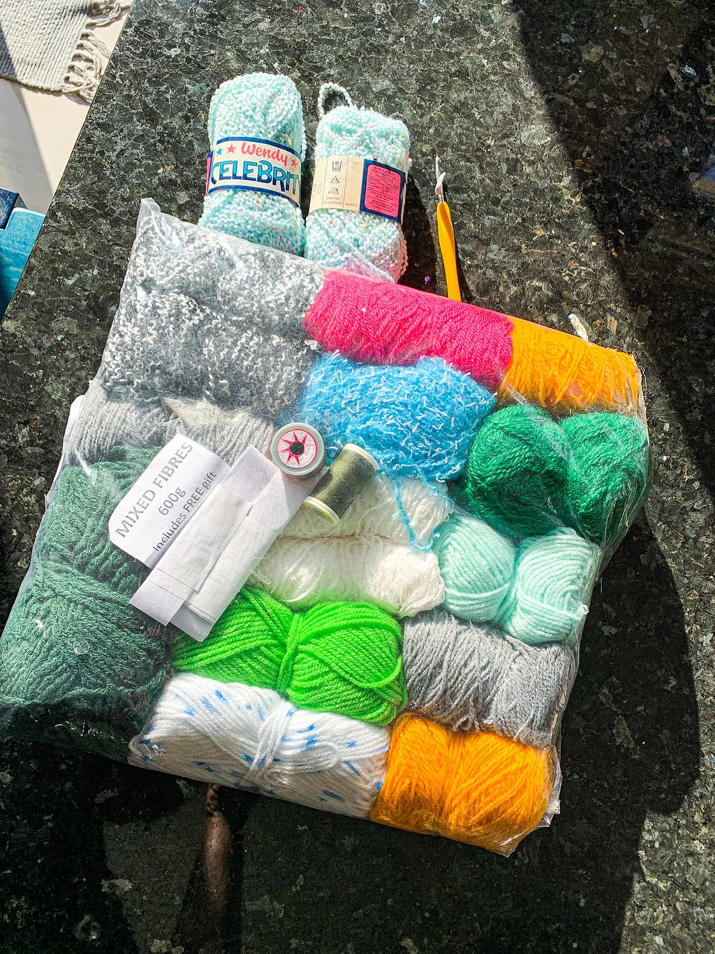 A bag of crotcheting yarn.