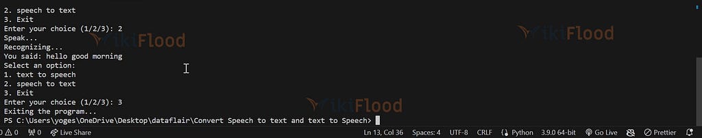Python Convert Speech to text and text to Speech Output