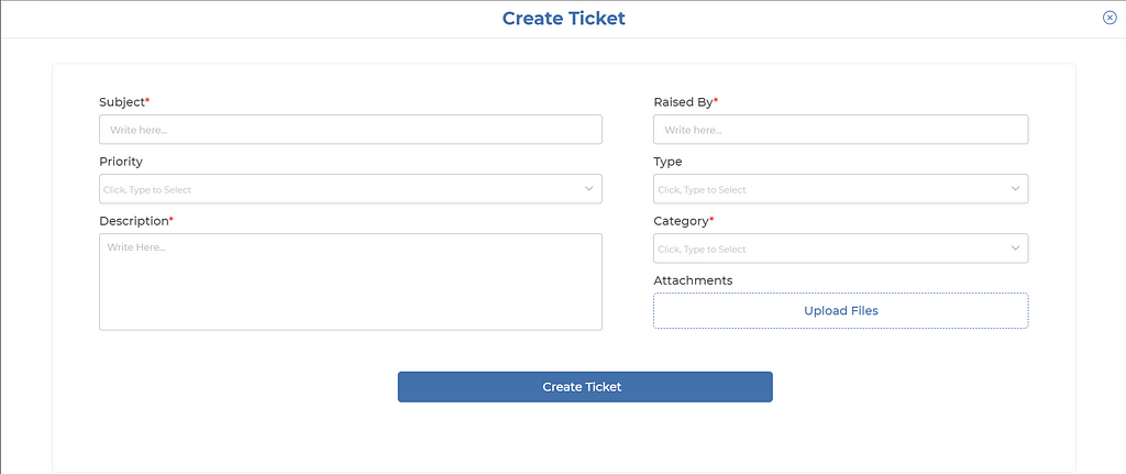 Create ticket screen