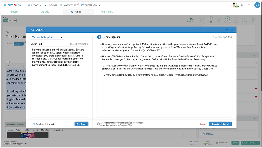 Fig 4. Denny’s User Interface for Content Authoring