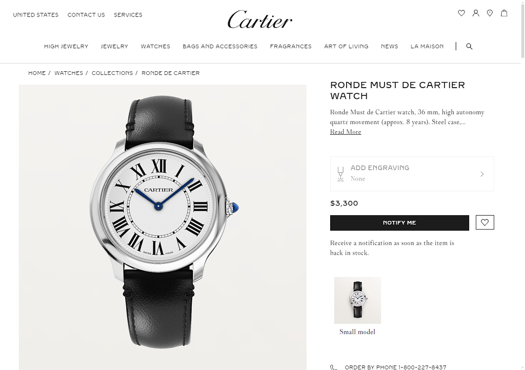 Cartier Ronde Must affordable watch on the official website